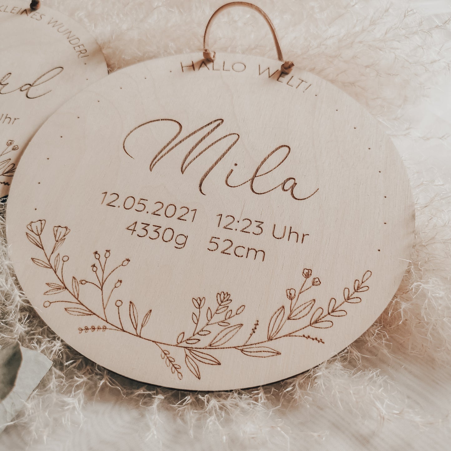 Personalisiertes Namensschild aus Holz zur Geburt mit Gravur von Name, Datum, Uhrzeit, Gewicht und Größe – perfektes Geburtsgeschenk und Babyzimmer-Dekoration