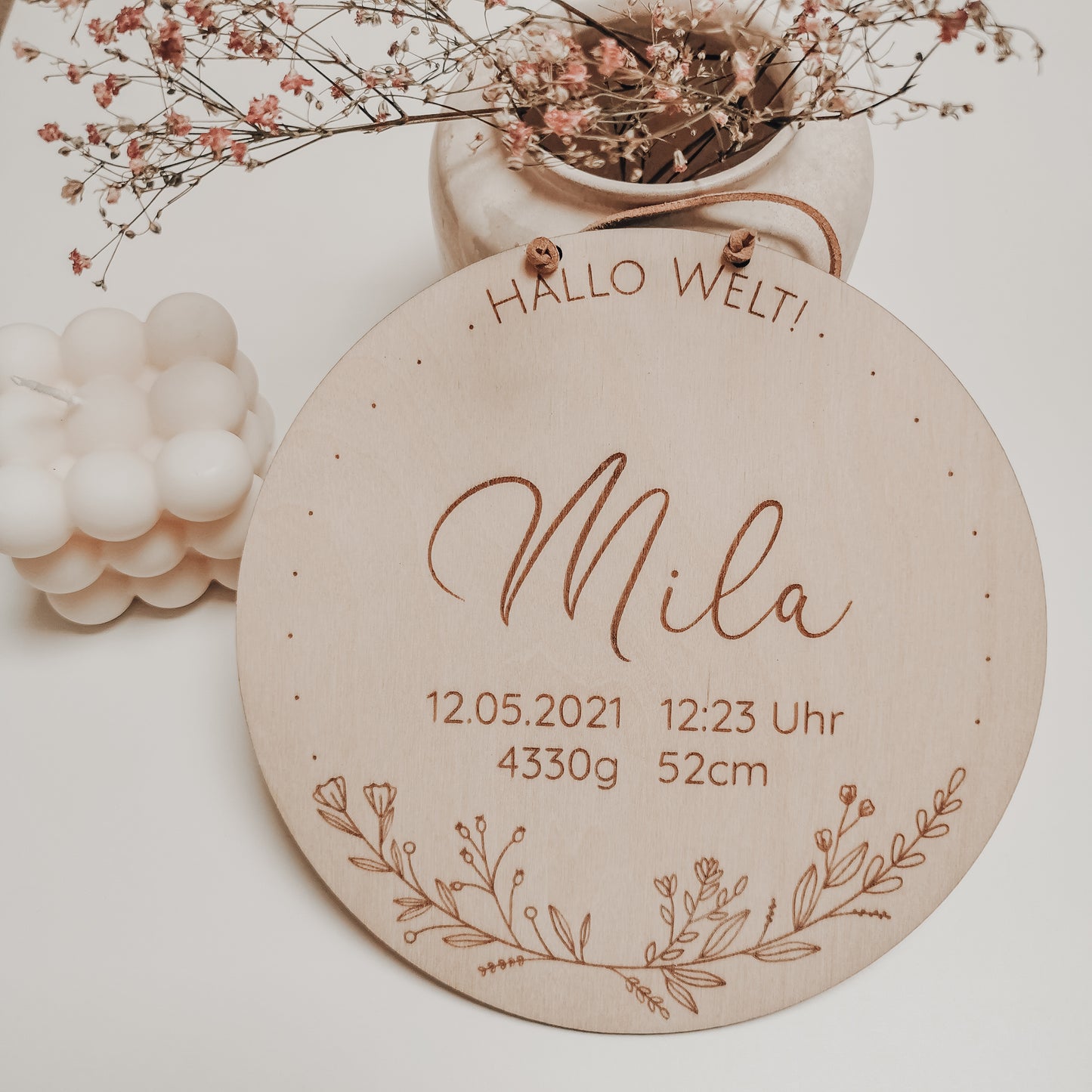 Personalisiertes Namensschild aus Holz zur Geburt mit Gravur von Name, Datum, Uhrzeit, Gewicht und Größe – perfektes Geburtsgeschenk und Babyzimmer-Dekoration